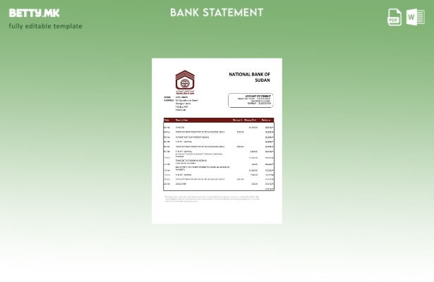 модерен стил Судан Националната банка на Судан извод од банкарски ексел шаблон